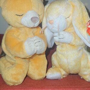 Pair of Yellow Plush Bunny and Bear Stuffed Animals